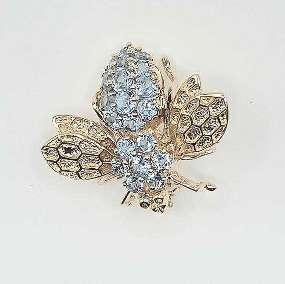 14KYG BLUE TOPAZ BEE BROOCH/PENDANT - Picture 4 of 9